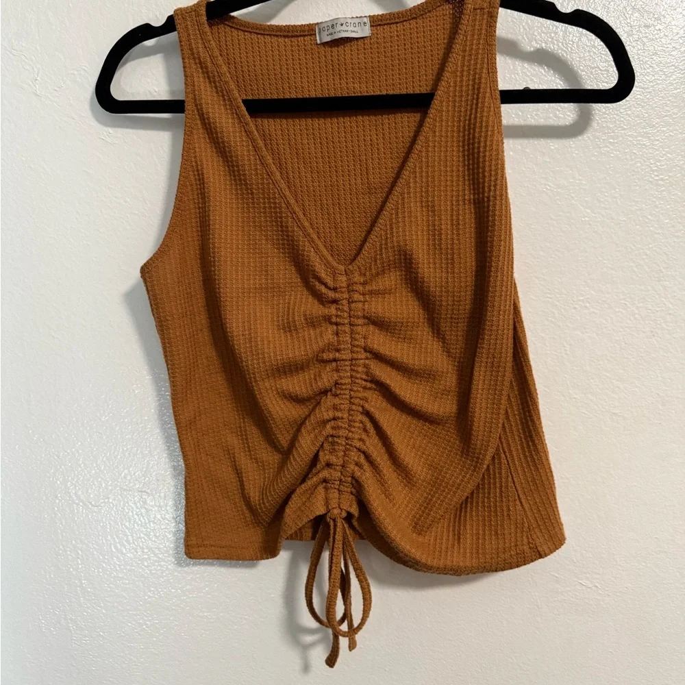 Paper Crane Ruched Rust Tank Top - Picture 1 of 4